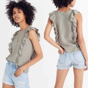 Madewell‎ Sweater Tank  Heather Gray Ruffle Sleeveless Cotton Blend Small